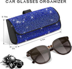 Sunglasses Holder for Car Sun Visor, Bling Leather Eyeglasses Visor Storage Case with Hidden Magnetic Closure, Sparkling Auto Visors Protective Organizer Storage Box (Blue)