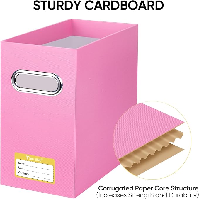 BALEINE File Organizer Box, Cardboard File Folder Organizer with Handle for Letter Size, Portable Collapsible Hanging Filing 