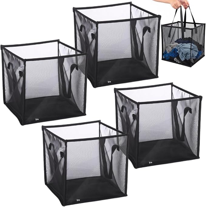 SOUJOY 4 Pack Popup Laundry Hamper, Collapsible Mesh Laundry Baskets with Handles, Foldable Clothes Hamper, Easy to Open, Por