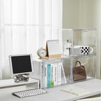 Clear Stackable Plastic Storage Bins with Magnetic Attraction Lid, Acrylic Box Display Case Showcase for Cosmetic, Large Figu