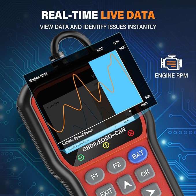 BluSon YM319 OBD2 Scanner Diagnostic Tool with Battery Tester, Check Engine Fault Code Reader with Live Data, Cloud Printing,