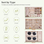 Dajasan Jewelry Box Organizer, 3-Tier Jewelry Storage with 2 Drawers, Large Jewelry Boxes for Women, PU Leather Surface with 