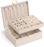 VLANDO 2 Layer Jewelry Box Large Jewelry Organizer for Women Removable Jewelery Tray for Necklace Earrings Rings Bracelets Mo