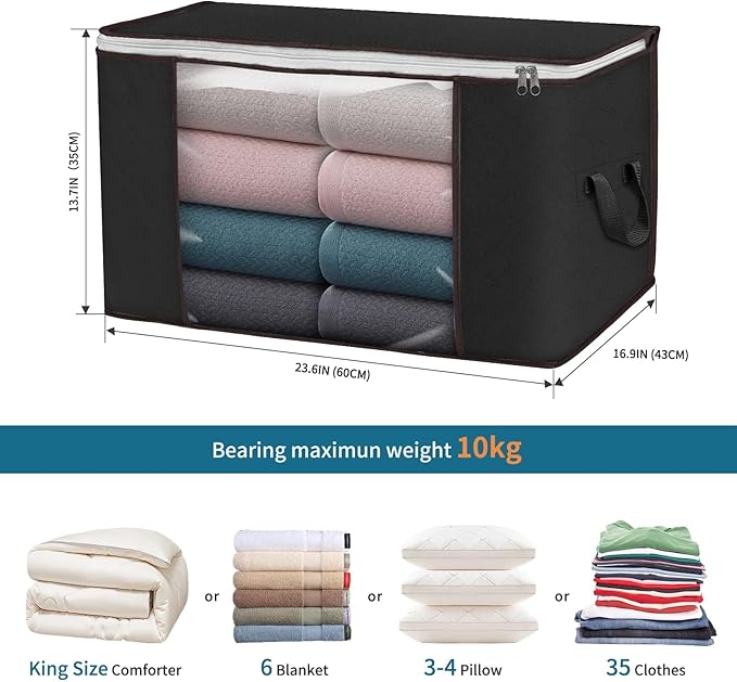 Budding Joy 90 L Large Storage Bags, 10 Pack Clothes Storage Bins Foldable Closet Organizers Storage Containers with Reinforc