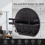 Nekon Key Holder for Wall - 9.8 Inch Apartment Wall Decor with Shelf and 8 Key Hooks, Circular Wood Key Hanger for Home Decor