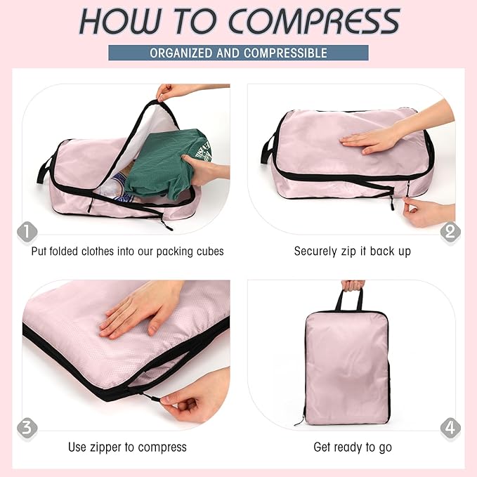 5 Pack Compression Packing Cubes for Travel Space Saving Cubes Luggage Organizer for Suitcase(Morandi,L)