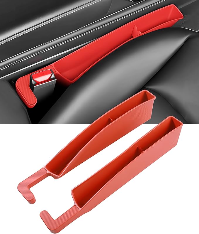 2PCS Car Seat Gap Filler,Car Accessories Car Organizer,Cars Seat Gap Filler Organizer with 2 Storage Areas,Used for Phone,Wallets,Keys,Eyeglasses,Fit for Most Cars,Trucks,SUVs (Red)