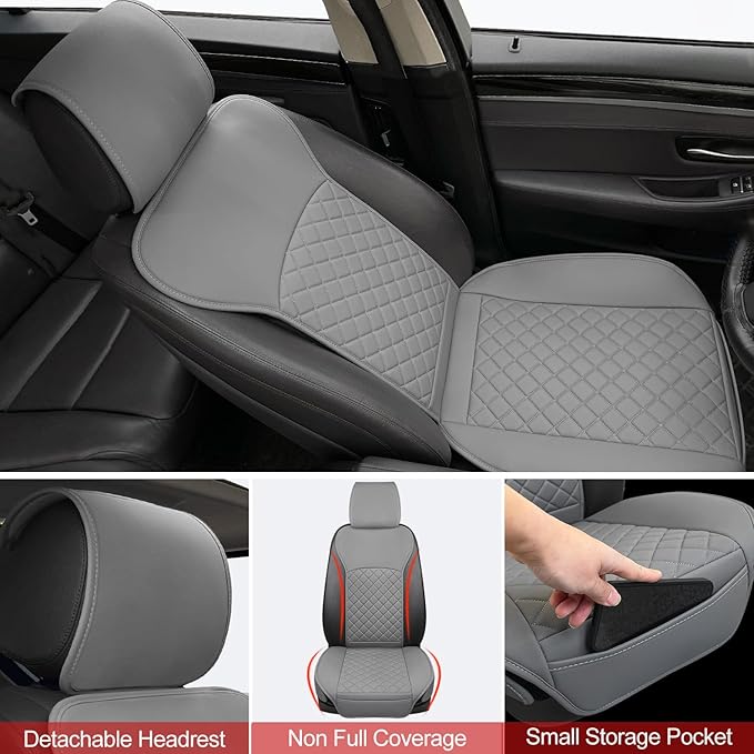 2 Pack Leather Front Seat Covers, Universal Sideless Car Seat Protectors, Waterproof Automotive Seat Cover for Most Cars Truc