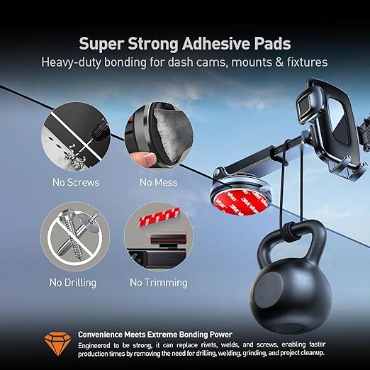 3M Double Sided Adhesive Pads for Dash Cam Mount 2.8" x 2.8" 6 Pack Heavy Duty Mounting Tape for Windshield GPS Camera Holder Dashboard & Outdoor Automotive Applications