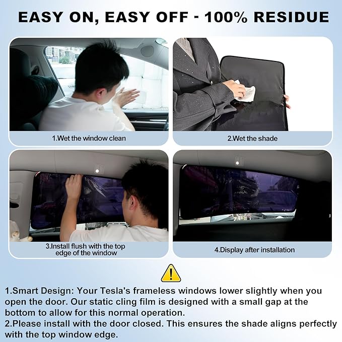 XCBYT Side Window Sunshade for Tesla Model Y 2020–2024 | Rear & Front Static Cling Side Window Covers, Semi-Transparent Privacy & UV Protection | Not for 2025–2026 Model Y Juniper