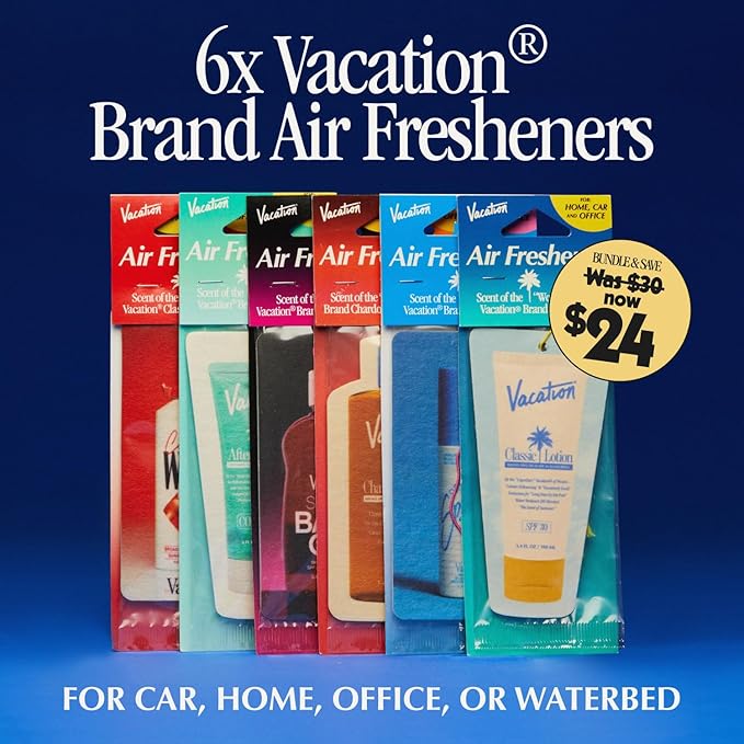 Vacation Air Freshener Variety Pack, 6 Exclusive Summer Scents, Includes Classic Lotion, Chardonnay Oil, After Sun Gel, Class