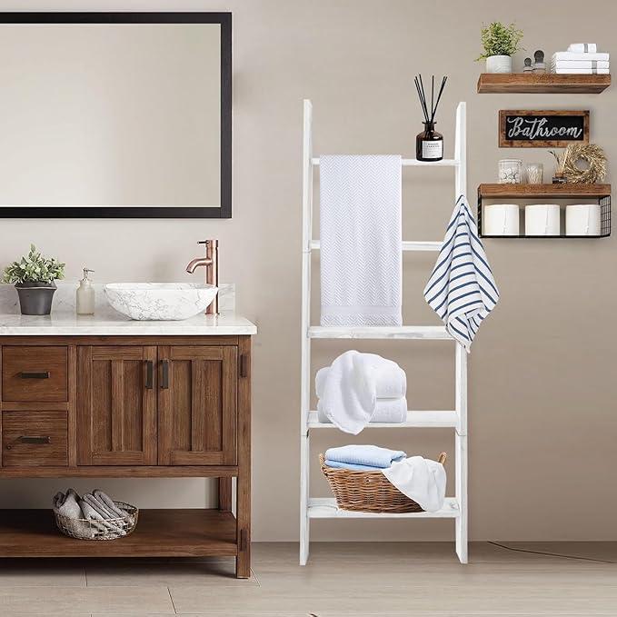 Honest Blanket Ladders for The Living Room, 5-Tier Blanket Holder, Wall-Leaning Blanket Rack, Ladder Shelves, Wooden Quilt La