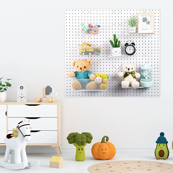Sieral 6 Pieces Pegboard Baskets Wall Mount Wire Peg Board Baskets 3 Sizes Pegboard Accessories Slatwall Bins Basket Home Gar