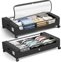 Under Bed Storage Containers with Clear Lid, Large Under Bed Storage with Wheels,6.22"H Under Bed Containers Rolling Under Be