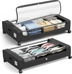 Under Bed Storage Containers with Clear Lid, Large Under Bed Storage with Wheels,6.22"H Under Bed Containers Rolling Under Be