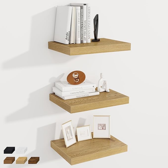 Fun Memories 12 Inch Deep Floating Shelves, 16 x 12 Wooden Wall Shelves, Extra Deeper & Thicker Rustic Wall Mounted Storage S