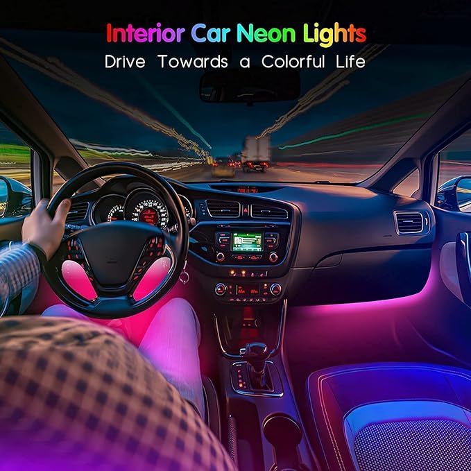 Car LED Strip Light, EJ's SUPER CAR 4pcs 48 LED Multi-Color Car Interior Lights Under Dash Lighting Waterproof Kit with Multi-Mode Change and Wireless Remote Control, Car Charger Included,DC 12V
