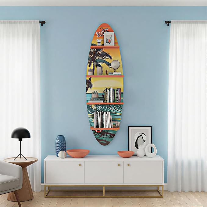 Creative Surfboard Wall Shelf for Wall Decor & Storage, Vertical Floating Shelf, Decorative Beach Style Lack Wall Shelves