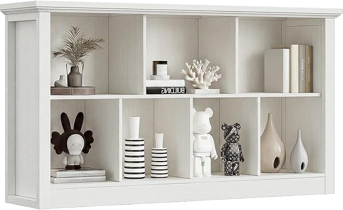 Unikito 7 Cube Storage Book Shelf - 50" Wide Wood Cube Storage Organizer, Wooden 2 Tiers Floor Standing Low Bookcase for Livi