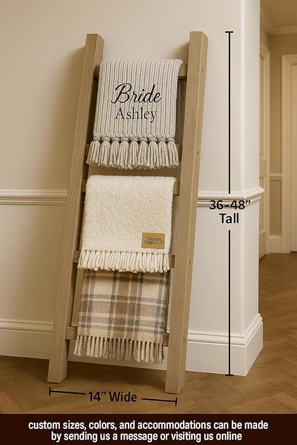 Rustic Blanket Ladder, 4 Feet Tall, 5 feet Tall, 6 feet Tall, Solid Wood, Multiple Stain Options (48 Inch Tall)