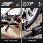 5-in-1 Portable Tire Inflator and Car Vacuum Cordless, 150PSI Smart Air Compressor with Auto Shut-Off, Powerful Suction Handheld Vacuum for Pet Hair, Blower Function, LED Light