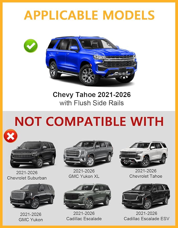 Tuyoung Roof Rack Cross Bars Compatible with 2021 2022 2023 2024 2025 2026 Chevy Tahoe & Suburban, GMC Yukon XL, Cadillac Escalade ESV, Chevrolet Lockable 330lb Aluminum Black Crossbar Carrier Luggage