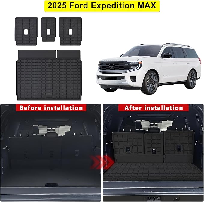 Cargo Liner for 2025 Ford Expedition Max & Lincoln Navigator L - All - Weather Back Seat Cover and Trunk Cargo Mat, Expedition Accessories (Backrest + Trunk Mat, Max/L Only)