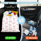 Pink Bow Car Trash Bag - Waterproof Car Trash Bag Hanging Leakproof Car Garbage Bag - Washable Reusable Trash Bag for Car Interior Hanging Organizer Storage Vehicle Travelling Camping