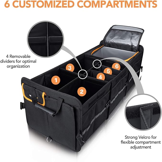 HEYTRIP Large Trunk Organizer With Built-in Leakproof Cooler Bag, 2 Tie-Down Straps, 4 Removable Dividers, Foldable Cover, Buil
