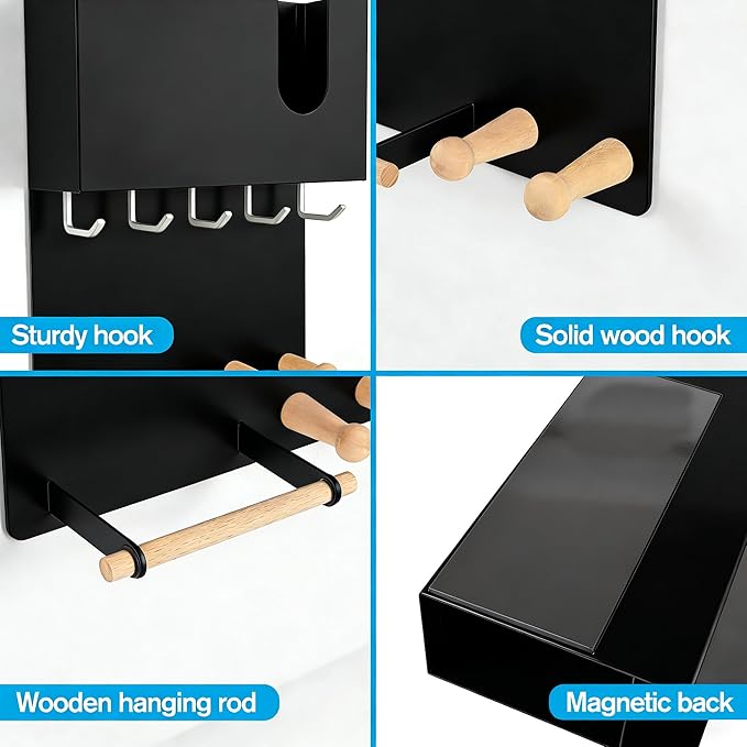 Magnetic Key Holder & Umbrella Holder for Wall, Multi-Functional Entryway Shelf for Tissues. Sturdy Hooks for Keys, Bags. Spa