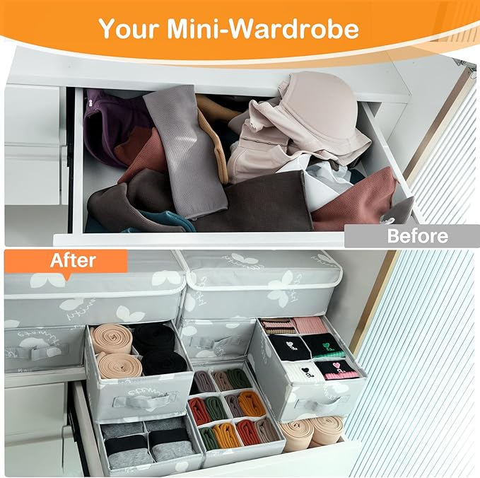 EASEVE 2 Pack Sock Underwear Drawer Organizer Divider - Closet Organizers and Storage Dresser Organizer Wardrobe Clothes Box 