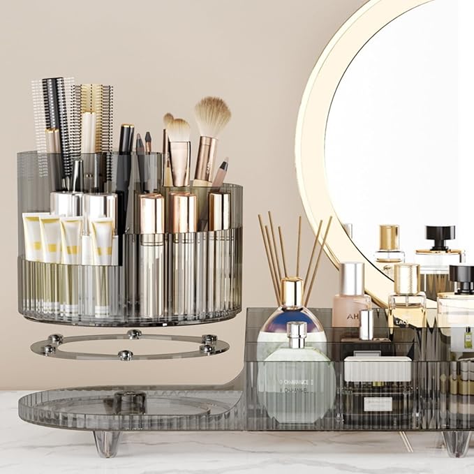 Booklov Roating Makeup Organizer for Vanity, Large Capacity Cosmetic Display Case, Clear Acrylic Countertop Beauty Storage Ho