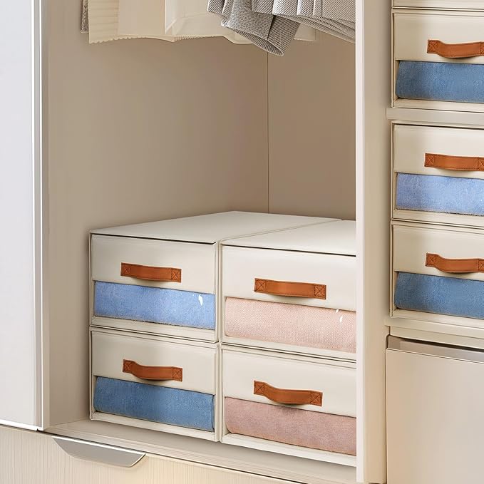 DIMJ Closet Organizers and Storage - Foldable Storage Bins with Drawers Fabric Stackable Storage Drawers with Clear Window,Fa