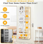 Over The Door Organizer 6 Tiers, Extra Large Behind Door Storage of 12 Compartments, 80 lbs Weight Capacity Hanging Storage O