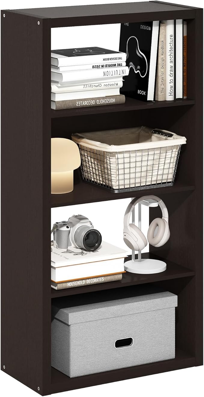 Furinno Viola Book Shelf, 4-Tier Bookshelf, Extra Thick Frame Bookcase with Open Shelf, Open Back Design, 11.3" x 23.2" x 45.