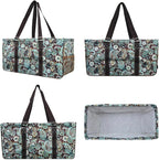 NGIL Extra Large Utility Tote Reusable Grocery Organizing Bag Oversized Collapsible for Storage, Picnic,Car, Beach (Teal Paisley-Brown)