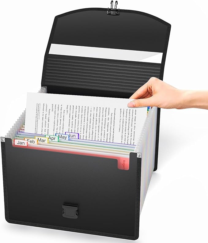 25 Pockets Accordion File Organizer with Handle,Expanding File Folder for Paper/Document/Bill,Portable Filing Box,Visible Win