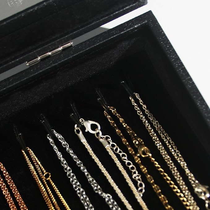 Coward 20 Hooks Necklace Organizer Jewelry Box, Dustproof Necklace Display Holder Case, Black Velvet Necklace Display Tray Ca