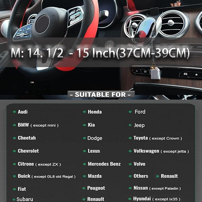 Xizopucy Black and Red Steering Wheel Cover Microfiber Leather Sporty Car Accessories for Men and Women,Breathable Non-Slip U