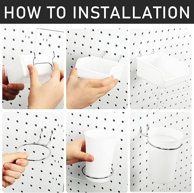 Sieral 30 Pcs Pegboard Organizer Accessories Kit Includes Peg Board Shelving Storage Basket Organizer Bins Hooks Loops Cup wi