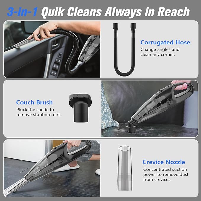 Handheld Vacuum Cordless Rechargeable with LED Light, Car Vacuum Portable Cordless, Hand Vacuum Cleaner Car Seats, Home, Quic