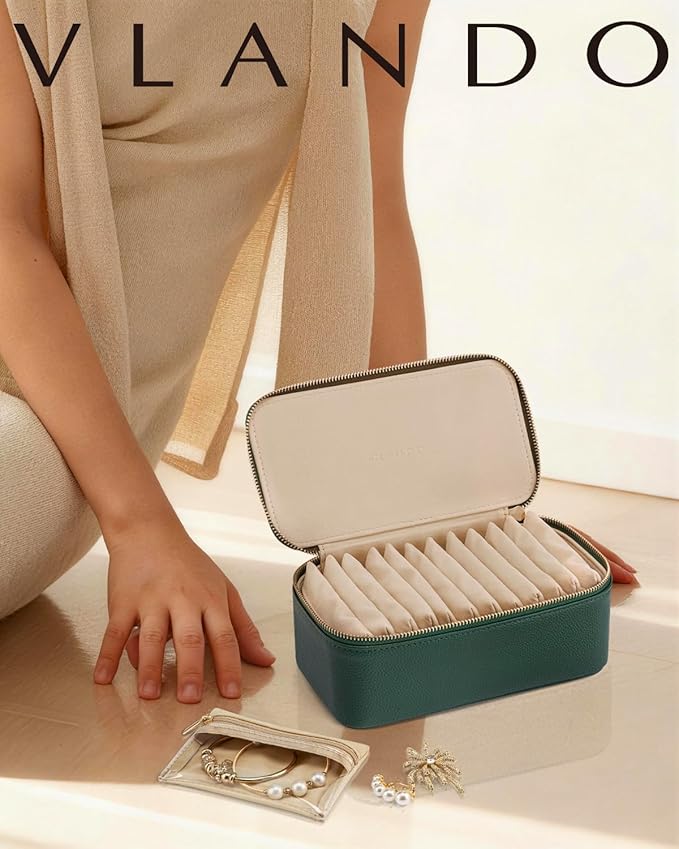 VLANDO Gifts for Teachers,Jewelry Case with 12 Velvet Jewelry Bags Travel Jewelry Organzier for Travelers Necklace Rings Earr