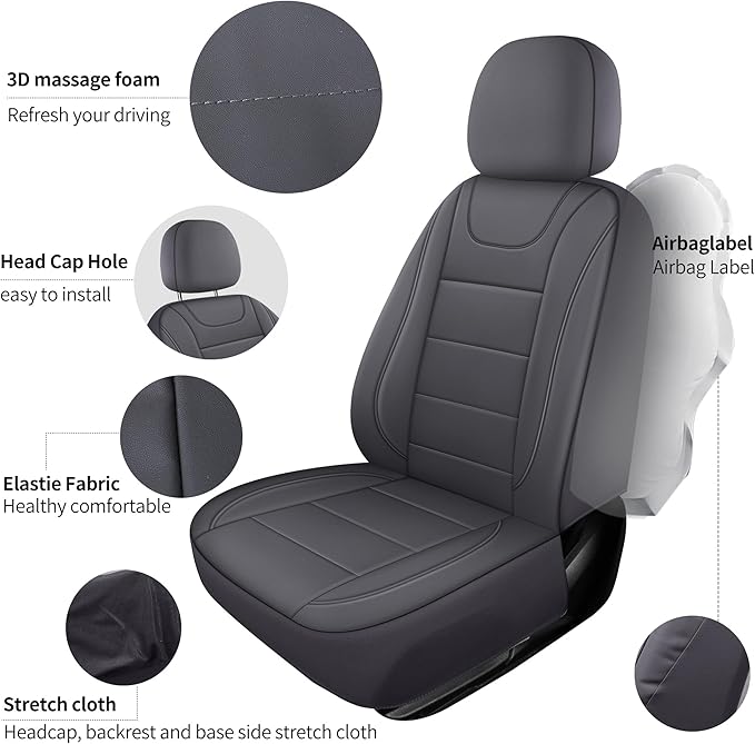 Car Seat Covers, Quilting Leather Seat Cover Two Front Seats, Waterproof Faux Leather Automotive Seat Covers for Cars, Univer