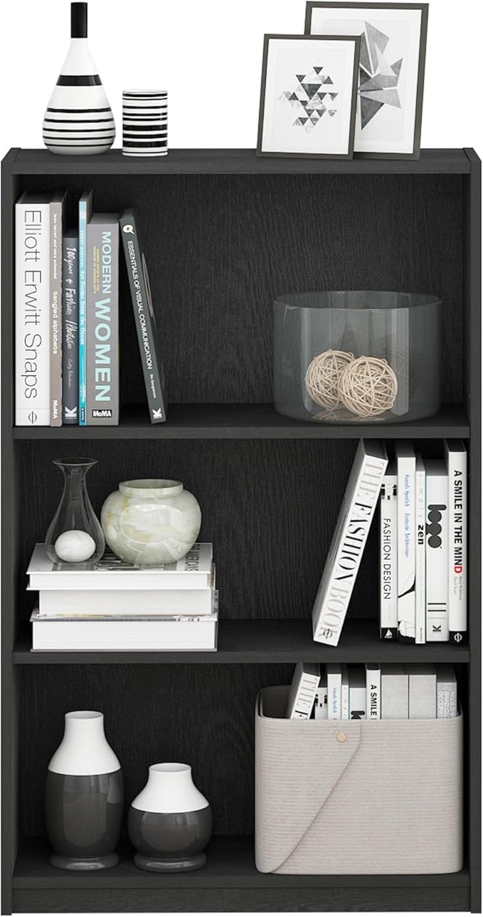 Furinno Jaya Book Shelf, 3-Tier Bookshelf, Bookcase with Adjustable Shelves, 9.5 x 24.5 x 40.3, for Living Room, Bedroom, Hom