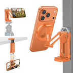 OMOTON TP02-Pro Magnetic Phone Holder for Vlogging, Content Creator Essentials with 1/4" Screw, Arca, Strong Back Magnet for Gym, Adjustable Phone Stand & Selfie Stick for iPhone 12-17 Series, Orange
