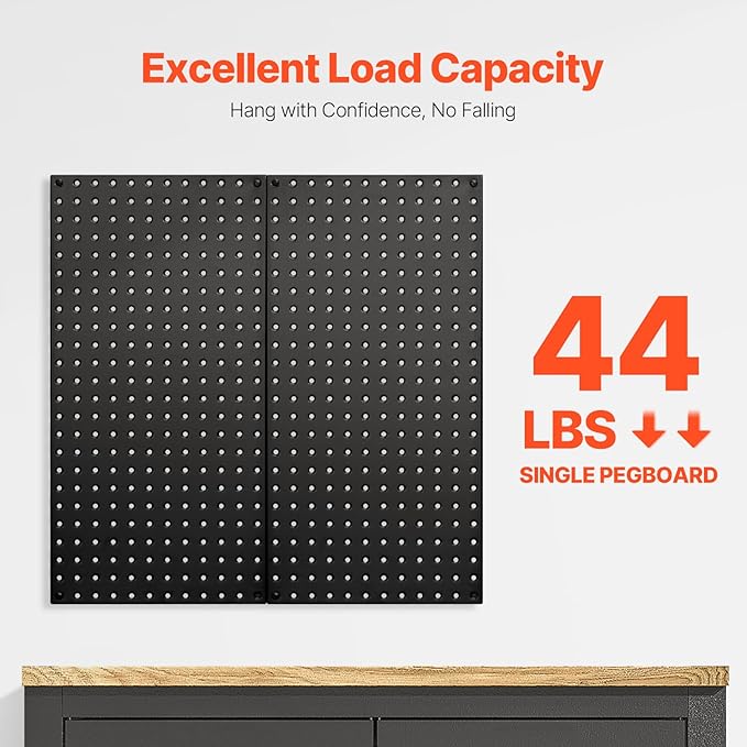 VEVOR Metal Pegboard Panels, 32" x 16" Pegboard, 2 Panels, Heavy Duty Steel Peg Board Wall Organizer, for Living Room Garage 