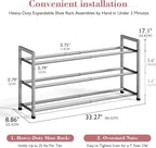 Bumusty 3-Tier Expandable Shoe Rack for Closet, 18“-33” Adjustable Shoe Rack for Small Space, Small Shoe Organizer for Front 