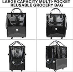 Reusable Grocery Bag On Wheels, 70L Foldable Shopping Rolling Tote Bag with 6 Pockets, Shopping Trolley Cart with Zippered Top & 3-Way Handles, Lightweight for Moving, Camping, Travel, Medium, Black