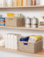 StorageWorks Wicker Storage Baskets, Handwoven Seagrass Basket for Organizing, Decorative Wicker Baskets with Built-in Handle