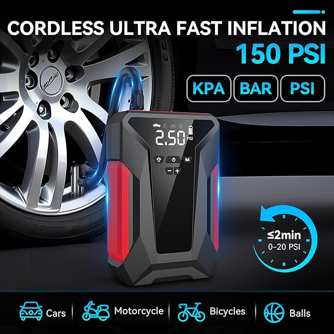 Jump Starter with Air Compressor,4000A Portable Car Battery Jump Starter (10L Gas/8.5L Diesel), 12V Battery Charger